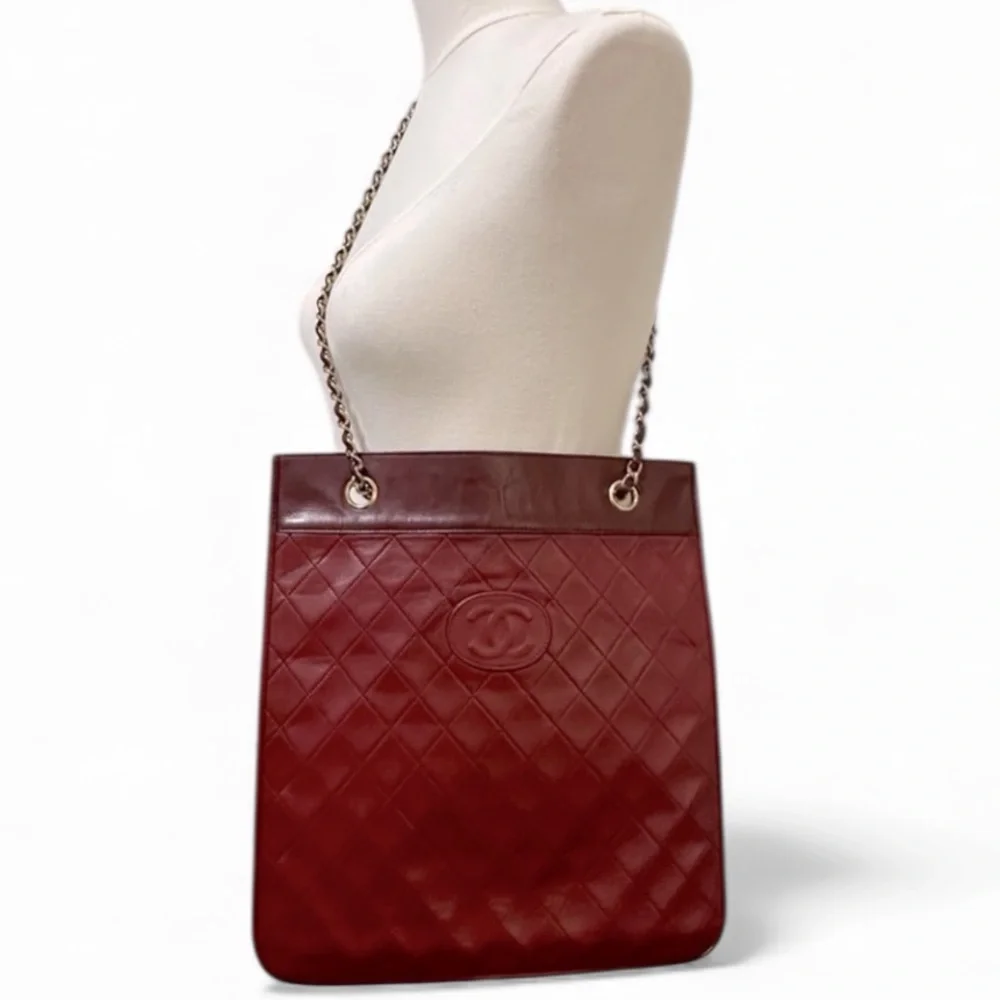 Chanel Vintage Two-Tone Lambskin Tote | Gold Hardware - Burgundy